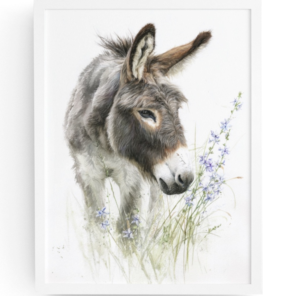 Watercolor Donkey Wall Art Print, Unframed - Charming Farmhouse Decor - Picture 1 of 6